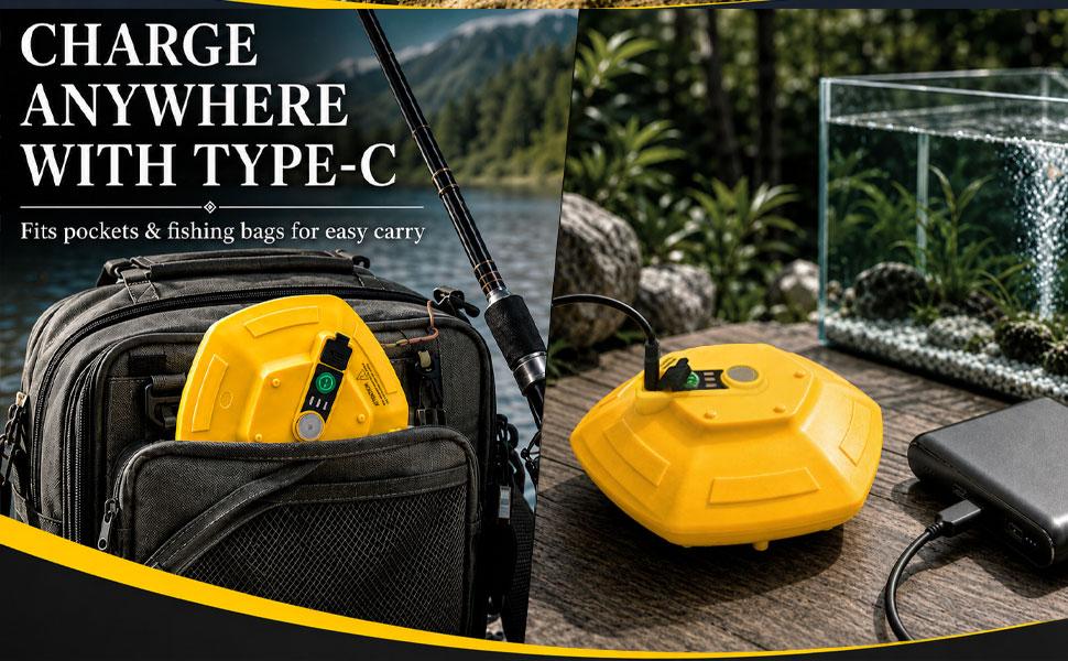 2026 New Rechargeable Bait Bucket Aerator for Fish Tank Owners, Portable IPX7 Waterproof Ultra-Quiet Bubbler, Floating Oxygen Pump for Live Minnows