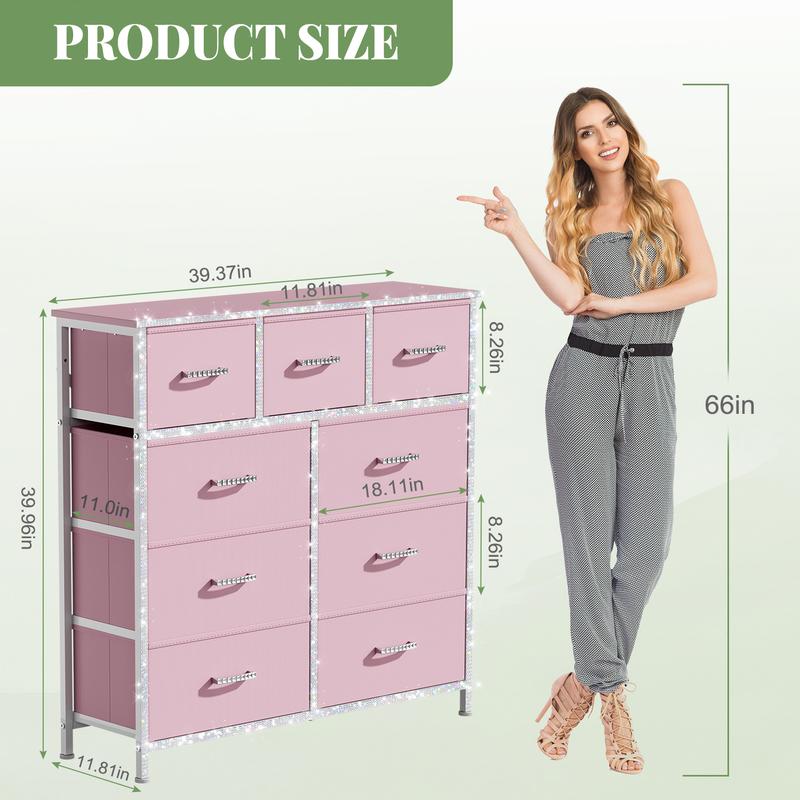 【Prime Day】9 Drawer Dresser for Bedroom, Storage Organizer with 9 Drawers, Chest of Drawers with Fabric Bins, Sturdy Metal Frame, Wood Tabletop for Guest Room, Closet, Entryway, Nursery
