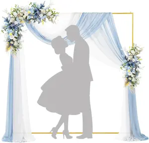 6.6FT Square Wedding Arch Backdrop Stand – Romantic Gold Metal Frame for Floral, Balloon, or Fabric Decorations, Ideal for Ceremony, Photo Backdrops & Celebrations