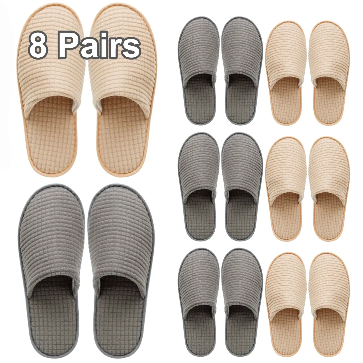 8 Pairs 2 Colors Soft Polar Fleece Hotel Slippers for man women, Washable Reusable Unisex Slippers For Travel, Guest, Spa, Wedding, Party, Nail Salon, Bedroom, Hotel