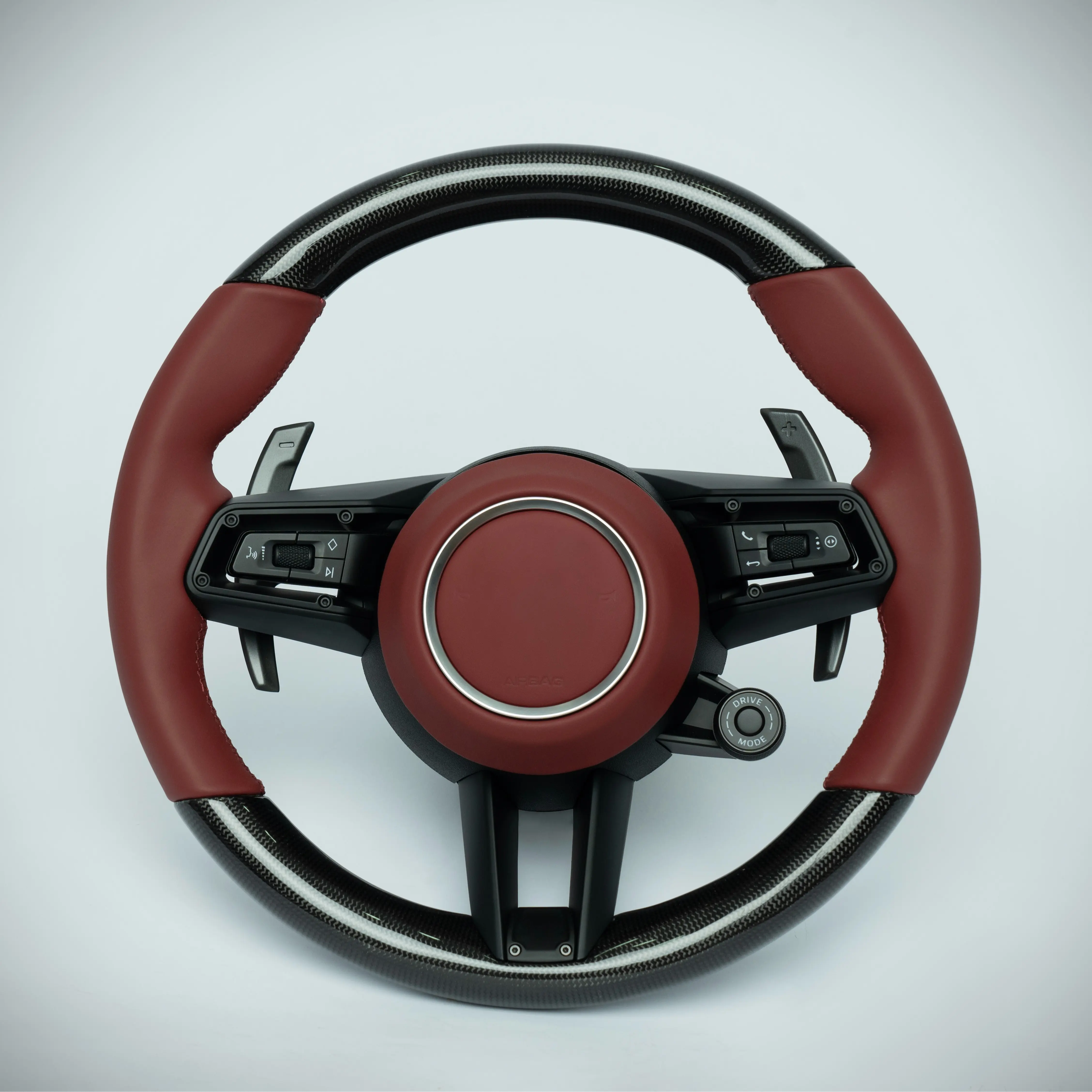 Porsche Steering Wheel Cover - Red Leather Grip, Carbon Fiber Anti-Slip Design, Carbon Fiber Leather Build for Enhanced Grip, Carbon Fiber Anti-Slip Steering Wheel Covers