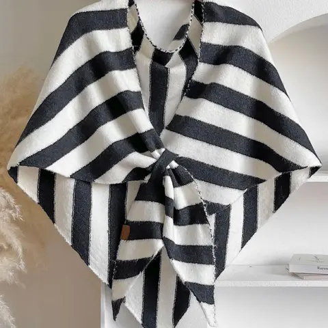 Women's Striped Print Scarf, Blanket Scarf, Neck Scarf, Casual Soft Warm Triangle Shawl, Wrap Shawl for Daily Wear, Fashion Accessories for Women & Girls