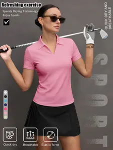 Women's Solid Color Sports Polo Shirt, Breathable Comfortable Short Sleeve Collared Top for Golf Baseball Tennis, Ladies Summer Sportswear