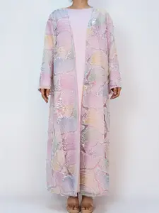 Women's 2-Piece Princess Style Luxurious Multicolor Beaded Set (open abaya + Inner Dress), Elegant Fashion, Perfect for Parties and Special Occasions