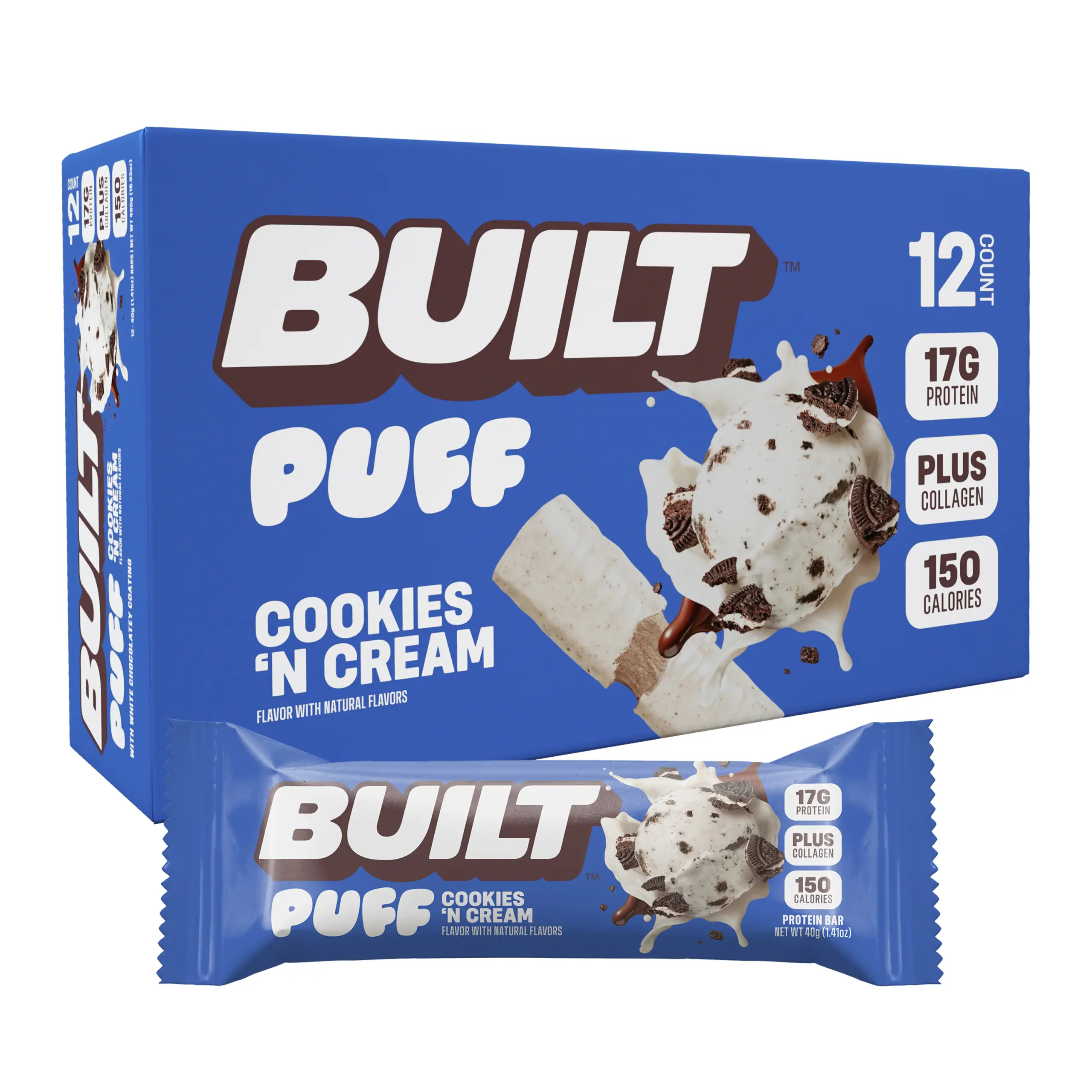 Built Bar, Puff Protein Bar, Cookies 'N Cream, Protein Packed Snack