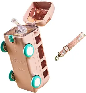 Water Cup in Bus Shape for Kids -  Detachable Leak- Drinking Bottle with Shoulder Strap