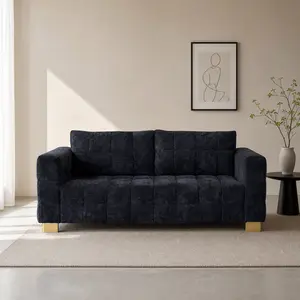 Modern Chenille 3-Seat Upholstered Sofa Furniture, 82" Plush Back Cushion Couch with Gold Metal Legs for Living Room, Apartment