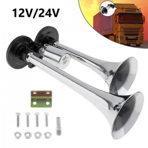 12V/24V Dual Tube Horn Trumpets, Truck Train Horns Kit with Air Compressor for Any 12V SUV Motorcycle Trucks Pickup Lorries Trains Cars Boats