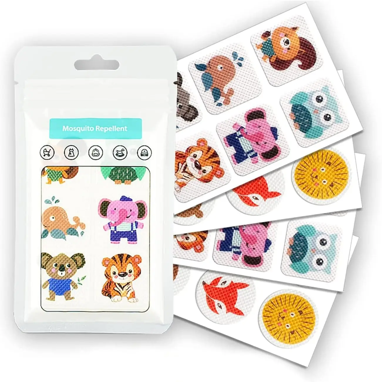 Mosquito Repellent Patches with Essential Oils for Kids & Adults Cute Animal Shapes DEET-Free Plant-Based Bug Protection Badges for Family Camping Travel & Outdoor Fun
