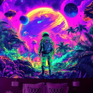 [Glow in Dark |   UV Reactive] QD_VIVIOS Glow in Dark Tapestry |   UV Reactive Party Backdrop & Space Wall Hanging - Astronaut Decor for Bedroom, Dorm, No Electricity Needed