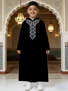 Muslim Ramadan Classic Black & White Geometric Hooded Kids' Thobe