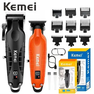 Kemei 2 Pieces 1 Set Professional Cordless Hair Clipper and Trimmer Kit 2290 2293 Rechargeable Lithium Battery Haircut Machine Barber Fade Clipper Zero Gap T Blade Trimmer Taper Grooming Tool for Men Home and Salon