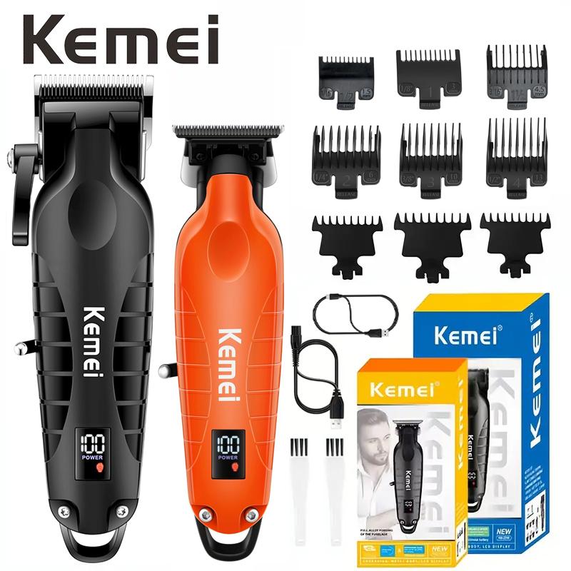 Kemei 2 Pieces 1 Set Professional Cordless Hair Clipper and Trimmer Kit 2290 2293 Rechargeable Lithium Battery Haircut Machine Barber Fade Clipper Zero Gap T Blade Trimmer Taper Grooming Tool for Men Home and Salon