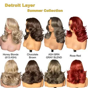 [Choppy Layers] Beginher Hair 18 inches Heat Resistance 180% Density Butterfly Cut Middle Part 4x4x1 T-Part Lace Synthetic Wear Go Beginner Pre Cut Glueless Wigs Red Color Blonde Wig Gray Color Brown Color
