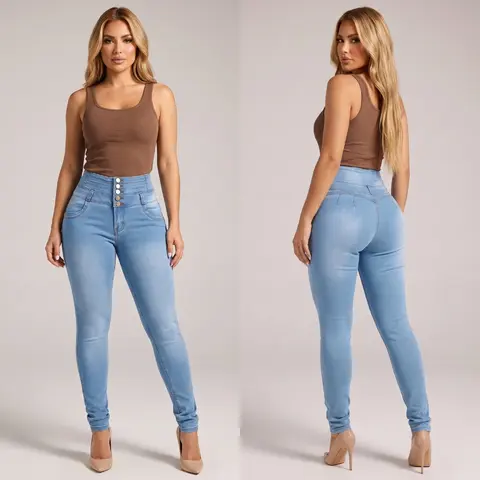 Womens Push Up Thick HIgh Waist Light Skinny Jeans for Juniors - Blue Denim with Stretchy Spandex Material MX JEANS by Moda Xpress