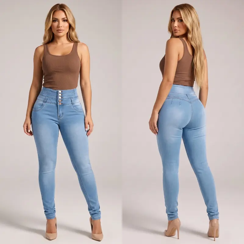 Womens Push Up Thick HIgh Waist Light Skinny Jeans for Juniors - Blue Denim with Stretchy Spandex Material MX JEANS by Moda Xpress