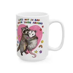 Cute Raccoon Possum Coffee Mug Funny Valentine's Day Gift 11 oz 15oz Ceramic Microwave Safe Easy Grip Handle Perfect for Any Occasion