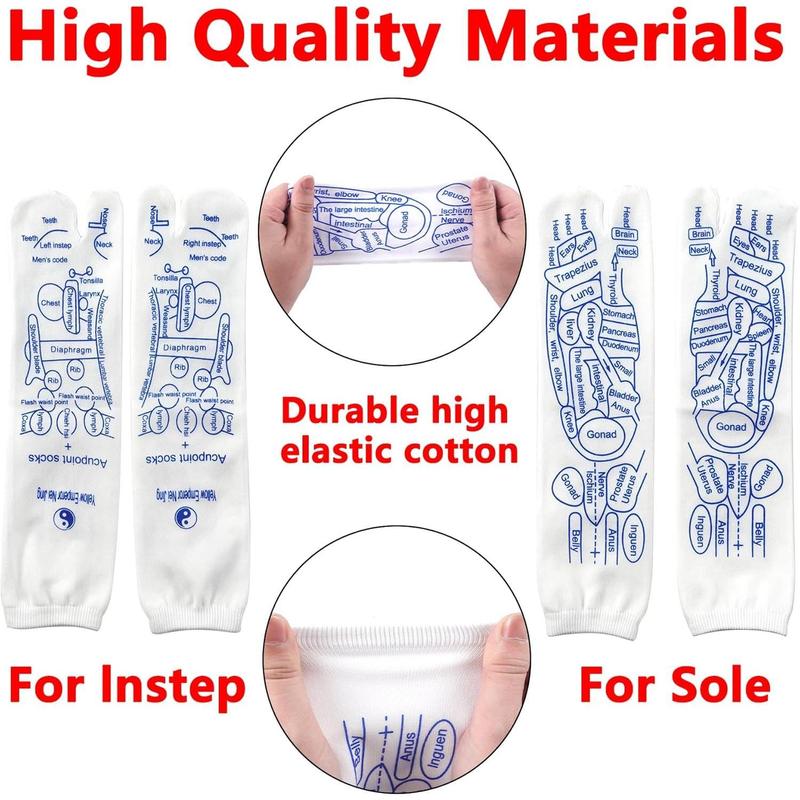 4PCS Foot and Hand Massage Tools Unisex Pressure Point Reflexology Socks Set Reflexology Massage Socks and Gloves Set Acupuncture Socks Kit Sock Guide for Men'S and Women'S Massage