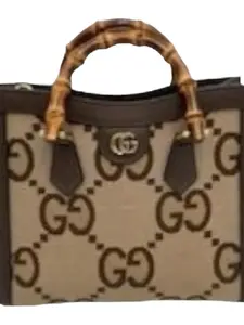 Pre-owned GUCCI Textured Dollar Calfskin Crossbody Bags TOTE BAG DIANA JUMBO GG SMALL BAMBOO HANDLE