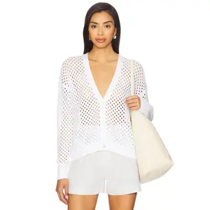 Autumn Cashmere Solid Mesh Cardigan in Bleach White Autumn Cashmere Solid Mesh Cardigan in Bleach White