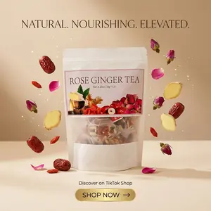 Rose Ginger Tea Bags, 12 Count (120g) | Naturally Sweetened with Brown Sugar, Warm Floral-Spicy Flavor Herbal Infusion Sachets, Caffeine-Free