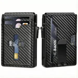 Business Card Holder Credit Card Holder Denim Worsted Weave Mens Wallet Money Clip Pop Up Flip Cover Cross RFID Blocking Slim Wallet for Men Black perfect birthday