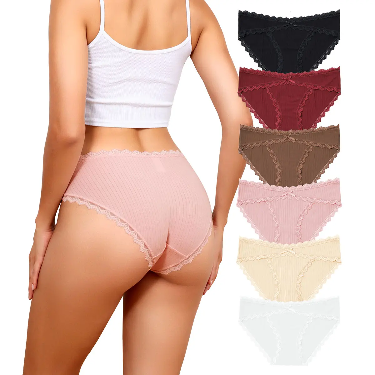 LEVAO 6 Pack Cotton Underwear for Women – Breathable Lace Panties, Low Waist Stretch Briefs, Everyday Comfort S-XXL