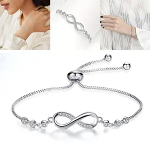 1Pc Adjustable Eternal Infinity Charm Chain Bracelet for Women Girls, DIY Fine Jewelry Gift for Valentine's Day Mother's Day, Fits Original Charm Beads