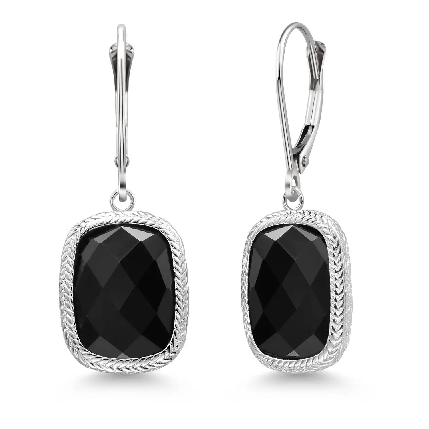 Gem Stone King 4.60 Cttw Black Onyx Dangle Earrings For Women | 925 Sterling Silver | Gemstone Birthstone | Cushion Checkerboard Cut 13X9MM
