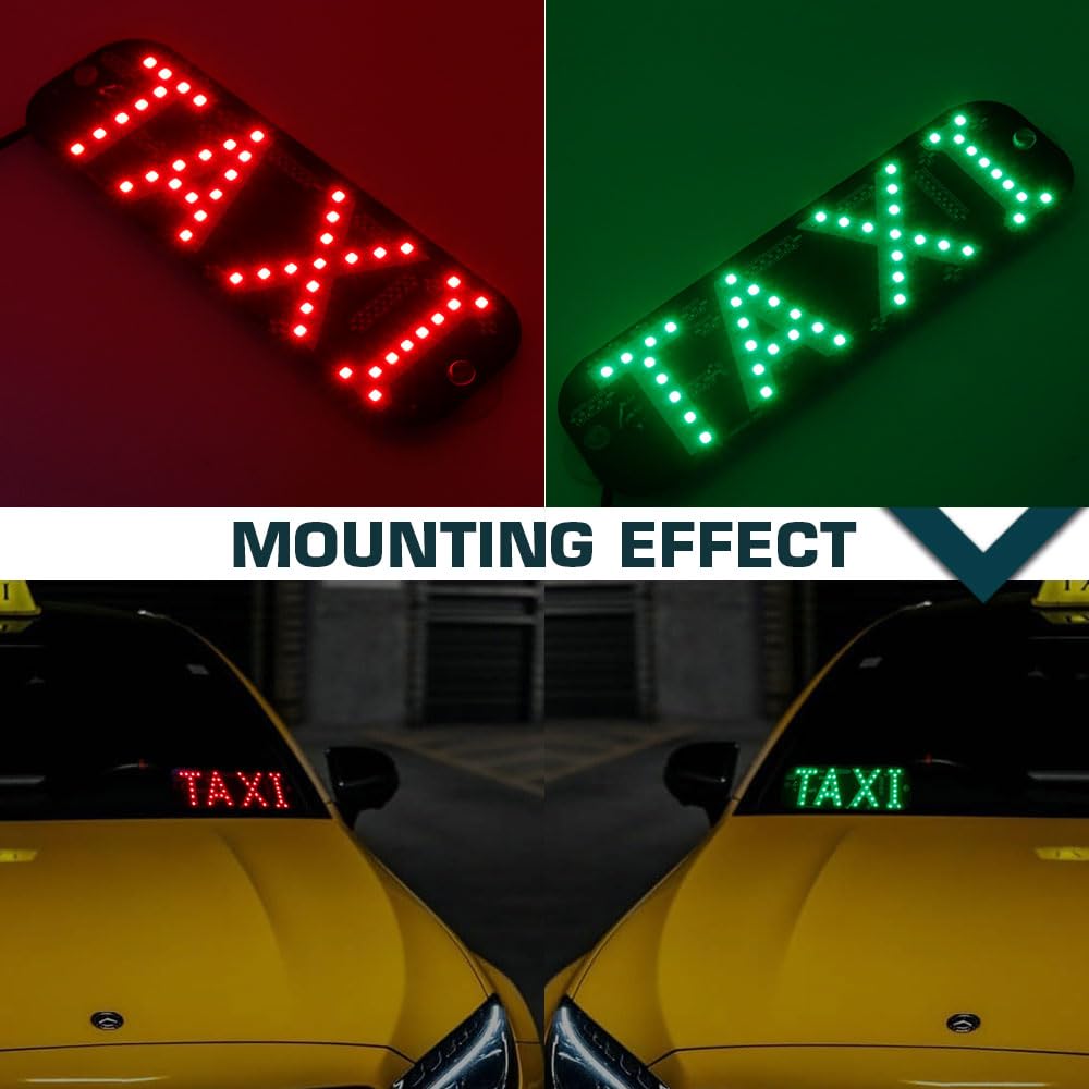 Taxi Sign, 2colors LED Light Logo,on Car Window with DC 6V Car Charger Inverter for Rideshare Driver Taxi Light up Sign (Red and Green)