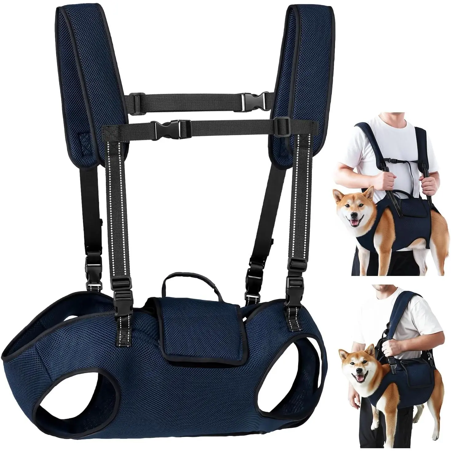 Nasjac Dog Lift Harness for Large Dogs - Full Body Dog Sling Carrier with Adjustable Straps & Control Handle, Breathable Backpack for Elderly Injured Arthritic Disabled Medium Large Dogs, Navy XL