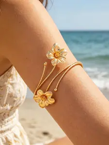 Summer jewelry, flower arm bands, beach accessories, vacation-style metal flower open arm bands, exquisite and elegant, perfect beach vacation jewelry