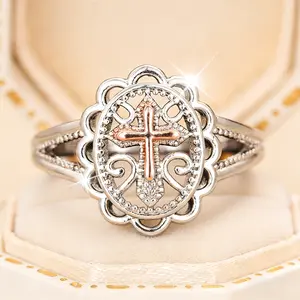 Goddess-Themed Floral Mysterious Baroque Two-Tone Ring Delicate Elegant Design for Everyday Wear or Wedding Jewelry Gift
