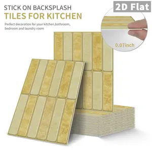 10PCS Color Box GST Yellow & Brown Contrast Vertical Strip PE Crystal Foam Tile Stickers Waterproof Oil-Proof Anti-Collision Wall Decor for Kitchen Bathroom Ceiling