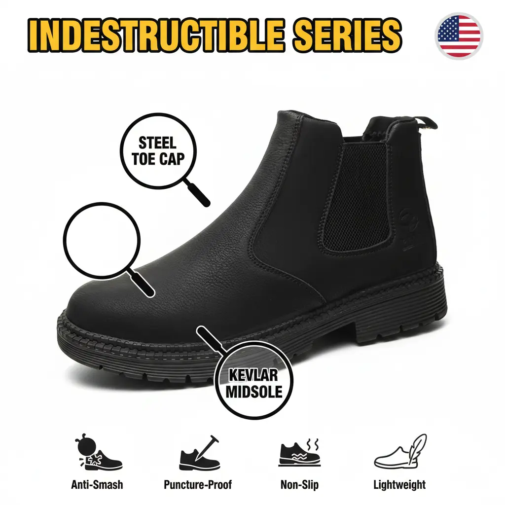 Women's Work & Safety Footwear, Unisex Heavy-Duty Warehouse Mechanic Boots with Waterproof, Smash-Proof, Splash-Proof, Puncture-Resistant, Durable, Comfortable Fit, Lightweight Cushioning, Shock Absorption, All-Day Wear Protection