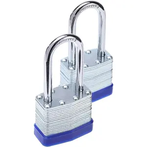 Laminated Steel Key Lock, 1-9/16 in. Wide Body, 2 Padlocks Keyed Alike,Long Shackle