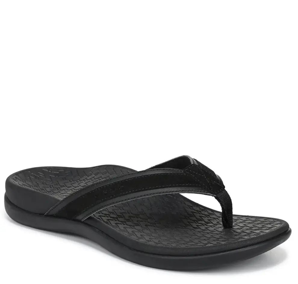 Vionic Tide Women's Black Suede Comfort Sandals Orthotic Flip Flops with Biomechanical Arch Support Soft Cushioned Footbed Lightweight Slip On Thong Sandals for Walking Beach Travel Vacation Casual Summer Outdoor Activities