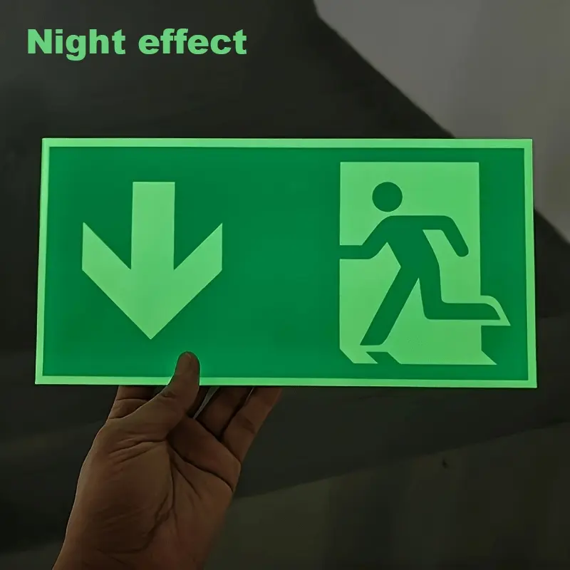 Glow in The Dark Emergency Exit Sign, Rectangle Design, Durable PE Fire & Evacuation Indicator for Workshops, Offices, Public Spaces, Home Decor Signage