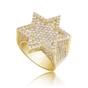 【PANG Jewelry】Hip-Hop Zircon Ring Hexagonal Star Cuban Ring Trendy Brand Fashionable and Individual Men's Ring