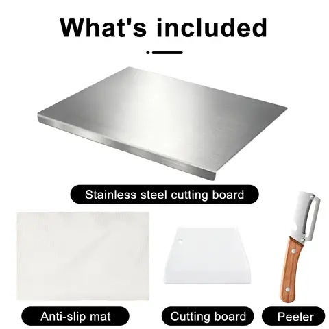 Stainless Steel Lipped Chopping Board Set - Durable, Modern, Rectangular, Knife-Safe Steel Cutting Boards for Kitchen with Peeler & Kneading Mats, 40x30cm/15.7x11.8in, Raised Edges for Meat, Fruits, Lipped Cutting Board