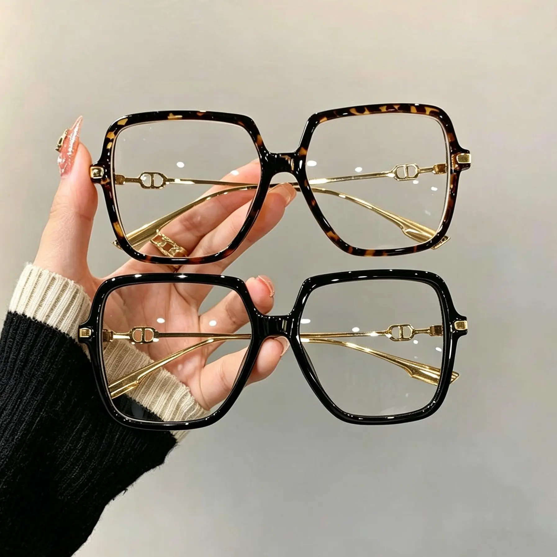 Fashion Oversized Square Eyewear Retro Womens Light Bloking Metal Frame Glasses Trend Optical Computer Eyeglasses