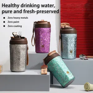 Pure titanium insulated cup, dual drink coffee cup, high-end handheld titanium cup, accompanying straw water cup, 420ml