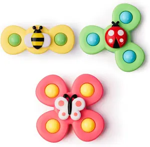 Strong Suction Cup Fidget Rotating Sensory Bath Toys for Baby Christmas Stocking Stuffers, Airplane Car Travel Table & Window Toys for Toddler Boys and Girls, 10+ Months