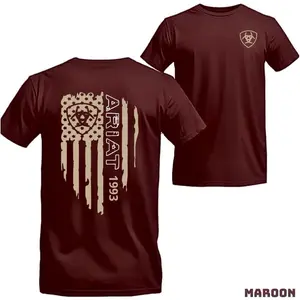 Ariat T-shirt - A Bold Cowboy-inspired Design Featuring A Stylized American Flag With The Iconic Ariat Logo The Deep Maroon Color Adds A Rugged And Classic Touch