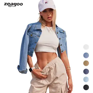 Zeagoo Women's Long Sleeve Button Down Cropped Denim Jacket cropped hoodie denim bomber jacket
