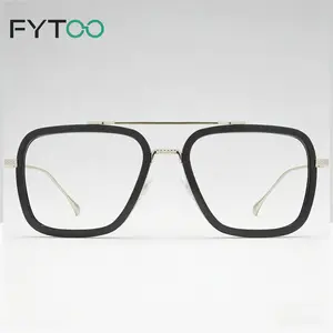 FYTOO Titanium Aviator Eyeglasses Frame, Ultra Light Retro Pilot Style Eyewear for Men Women, Fashion Clear Lens Glasses
