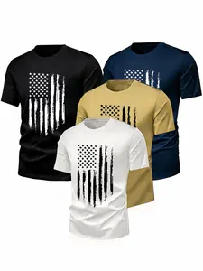 Summer American Flag Print Short Sleeve T-Shirt, Patriotic Street Style, Streetwear, Loose-Fit Long Tee, Multicolor Options, Casual Wear, Top