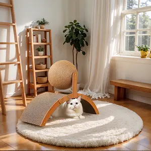 Cat scratching board with hanging ball toy and extra-tall scratching post. cat tree tower.Stylish arch design, sturdy and durable. Wall-mounted to save space, a must-have essential for every cat owner.