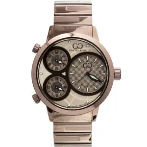 Curtis & Co. BIG TIME WORLD 50mm Rose Gold Dial Brown Case Swiss Quartz Watch with 3 Time Zones Stainless Steel & Silicone Strap for Men Women Luxury