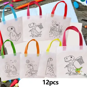 Dinosaur Pattern Gift Bag, 12pcs/set DIY Graffiti Gift Bag without Drawing Pen, Gift Wrapping Supplies for Birthday Party